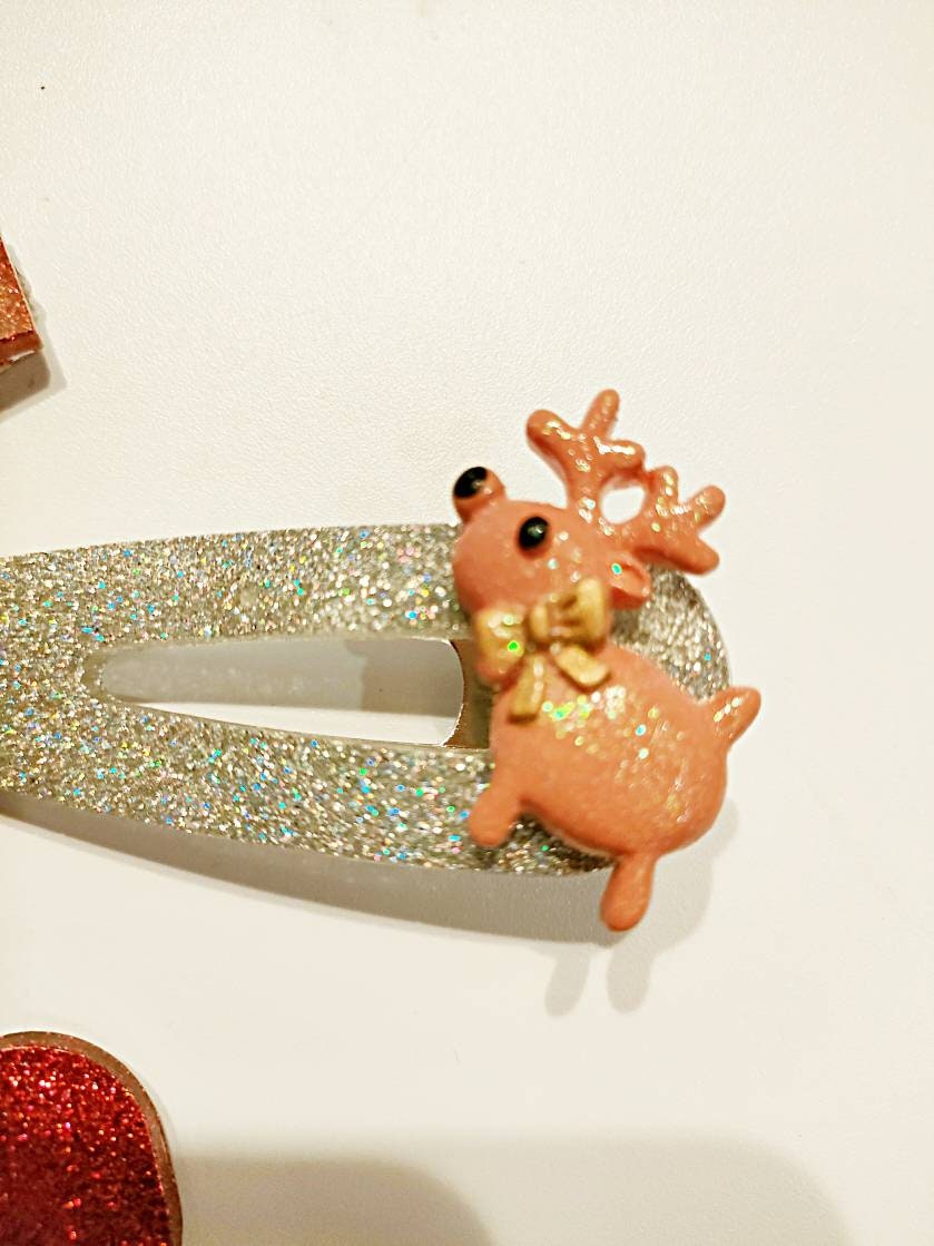 Christmas Santa & Reindeer Glitter Hair Clips