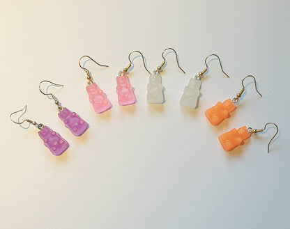 GLOW IN THE DARK 925 Silver Wire Gummy Bear Earrings