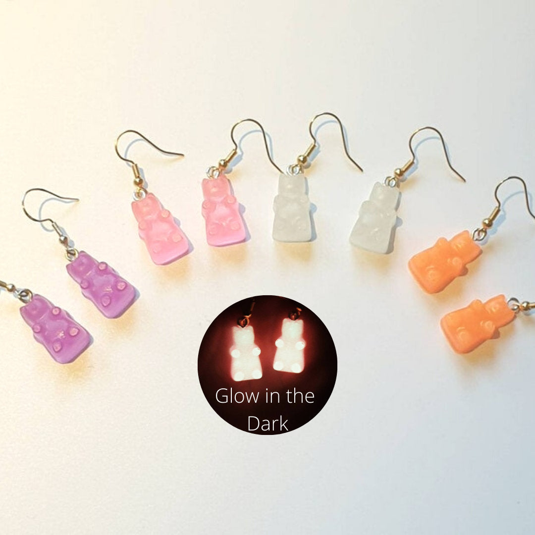 GLOW IN THE DARK 925 Silver Wire Gummy Bear Earrings