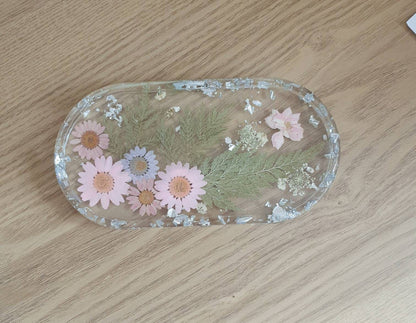 Floral Oval Tray With Metallic Flakes