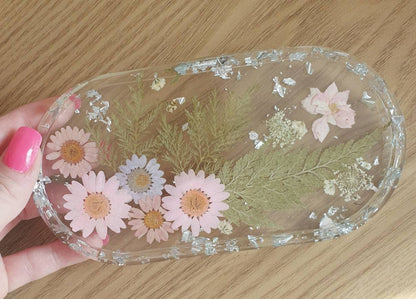 Floral Oval Tray With Metallic Flakes