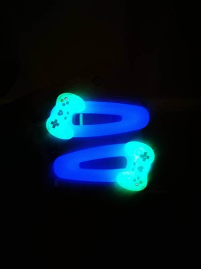 GLOW IN THE DARK Set of 2 Gamer Girl Hair Clips