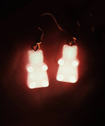 GLOW IN THE DARK 925 Silver Wire Gummy Bear Earrings