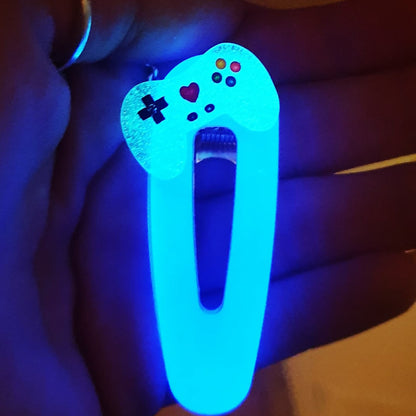 GLOW IN THE DARK Set of 2 Gamer Girl Hair Clips