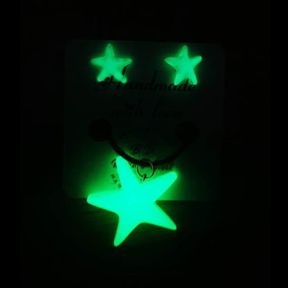 GLOW IN THE DARK Star Shaped Necklace & Stud Set