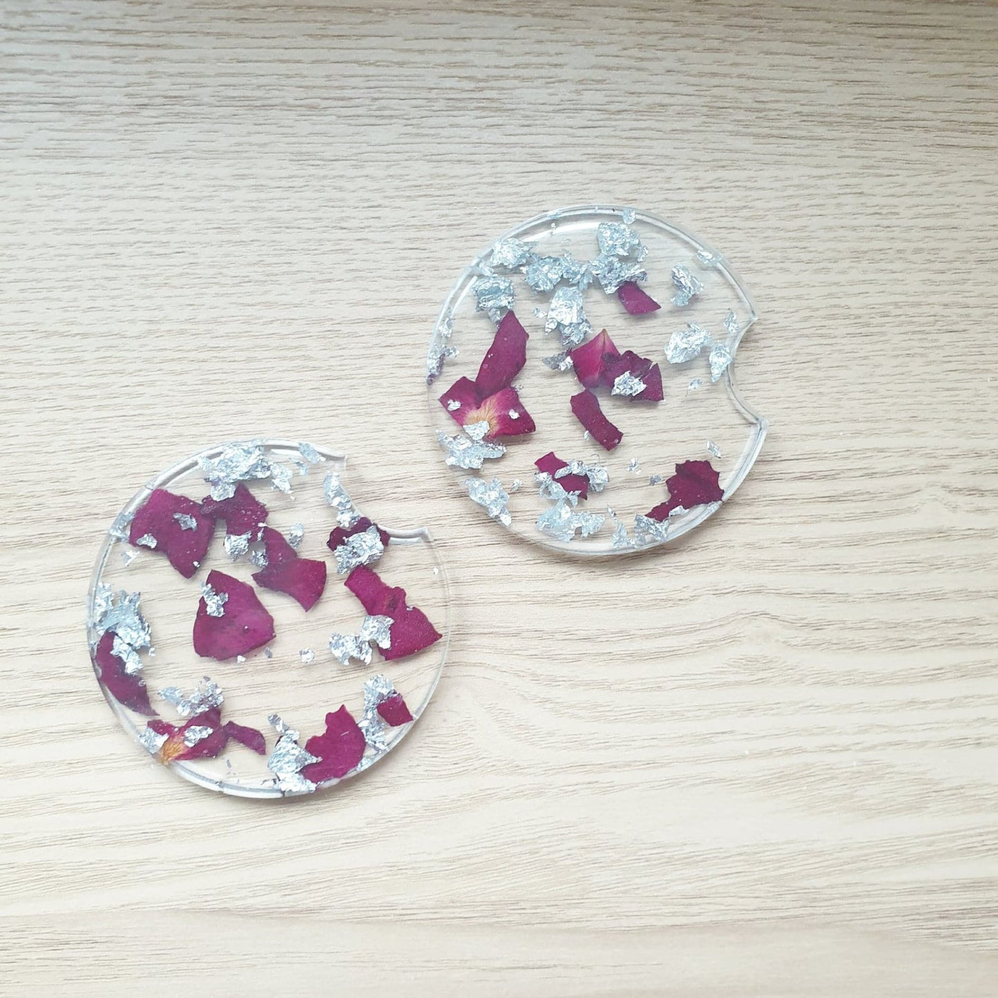 Pressed Rose Petal Car Coaster Set