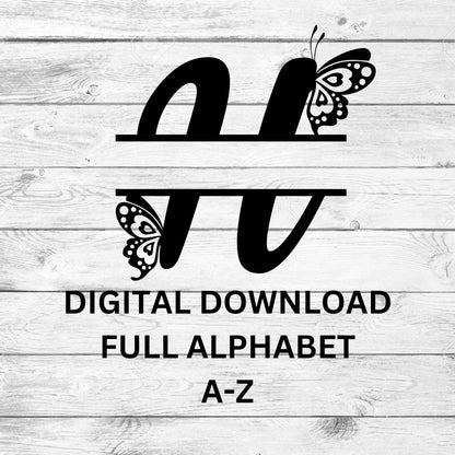 Butterfly Style Split Monogram Alphabet A-Z Bundle SVG