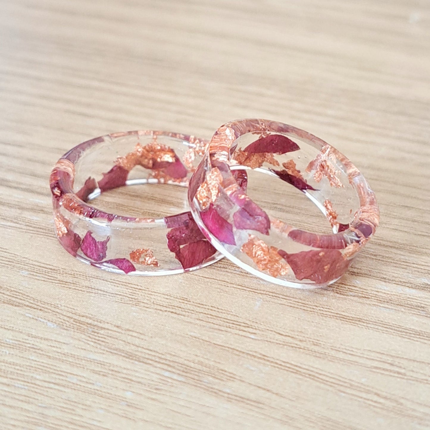 Slim Ring With Real Dried Rose Petals And Metallic Flakes