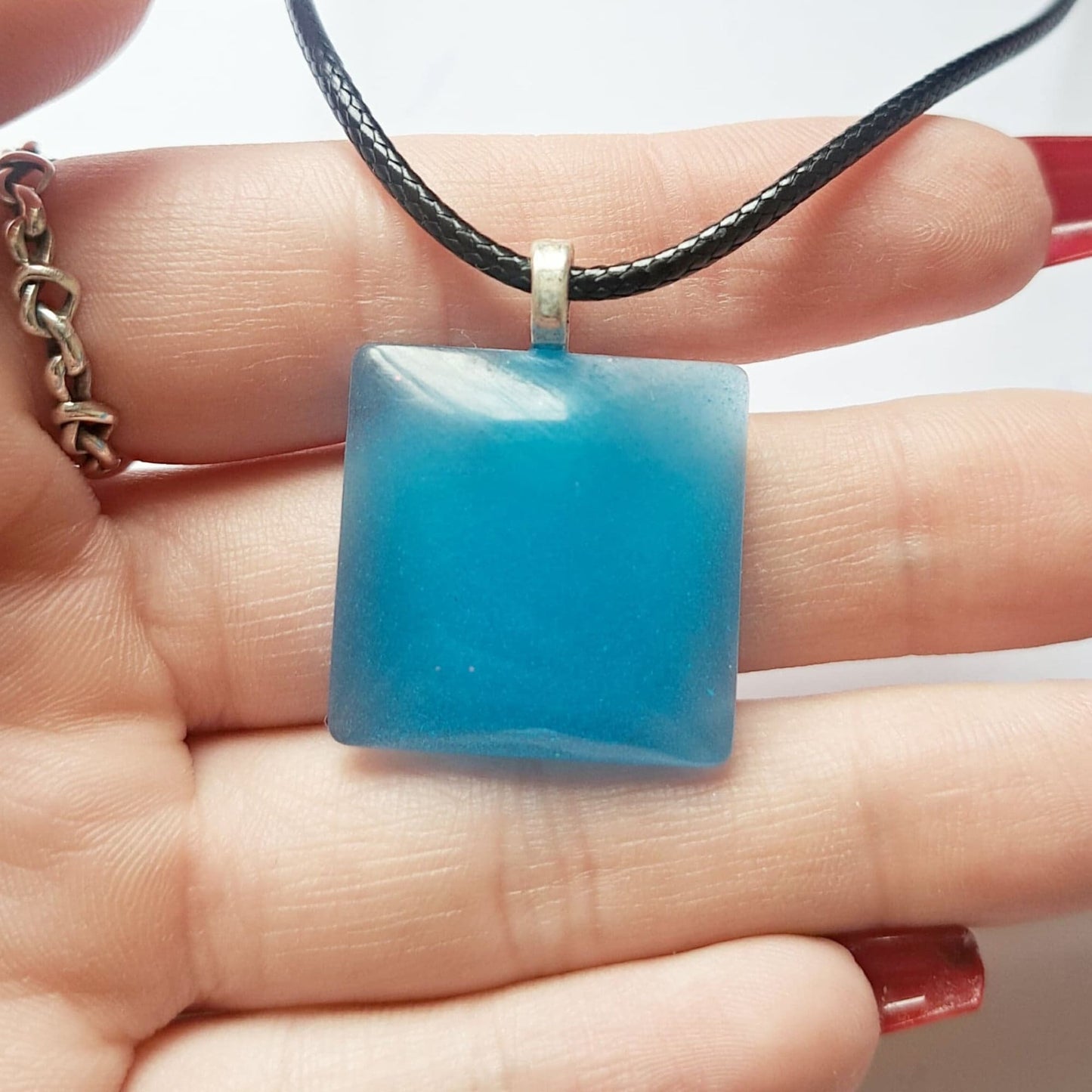 GLOW IN THE DARK Blue Square Necklace