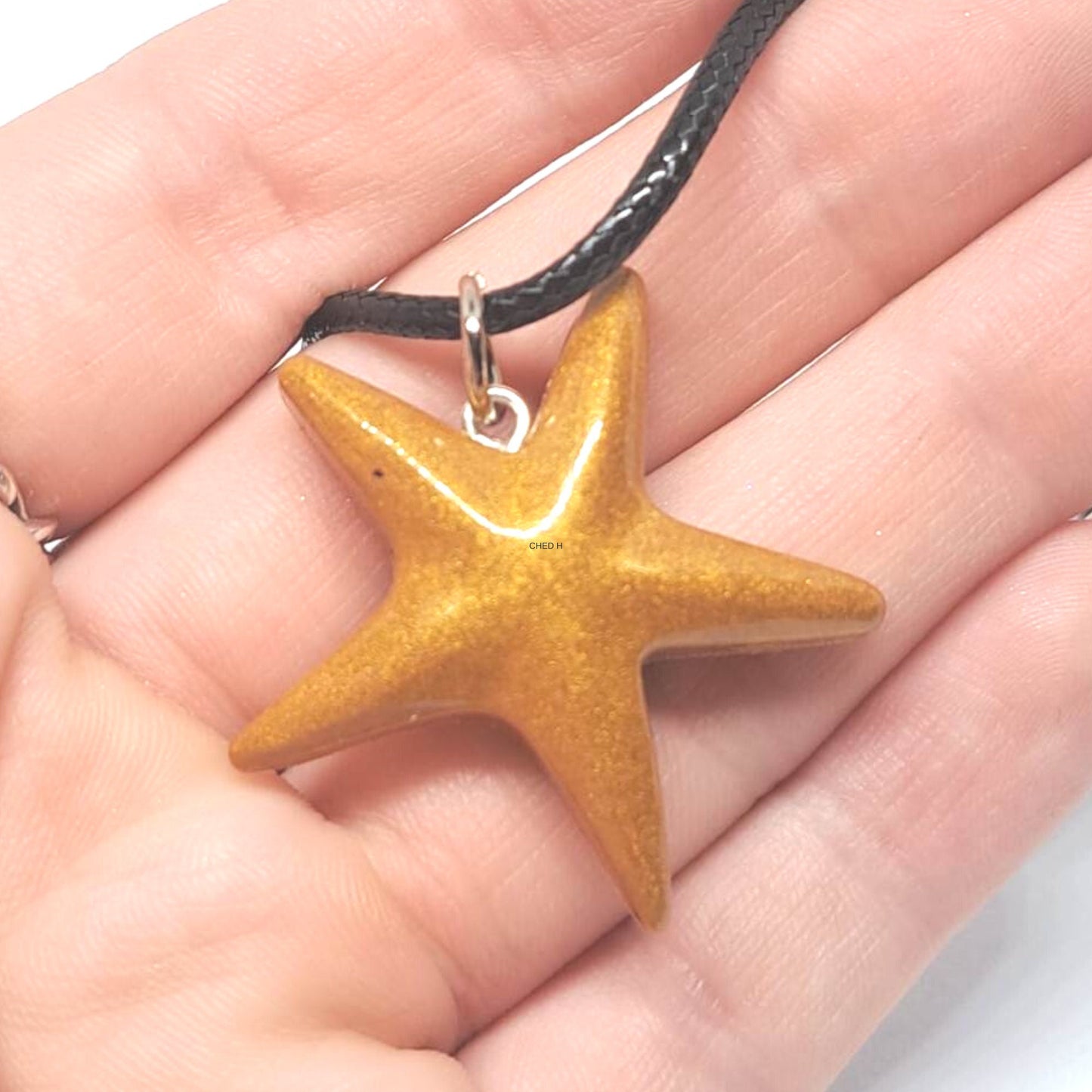 Faux Leather Corded Yellow Starfish Necklace & Stud Set