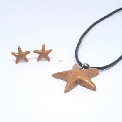 Faux Leather Corded Yellow Starfish Necklace & Stud Set