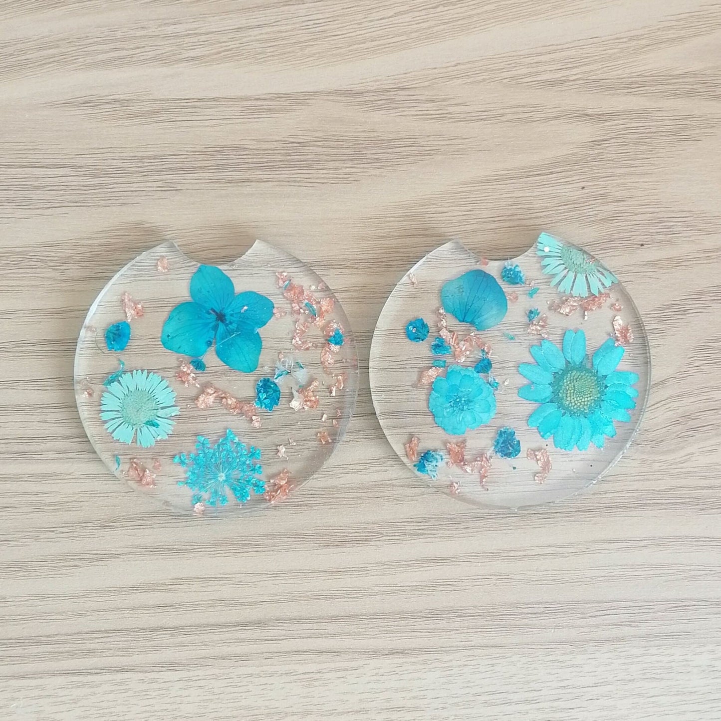 Pressed Floral Car Coaster Set