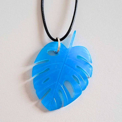 GLOW IN THE DARK Blue Monstera Leaf Necklace