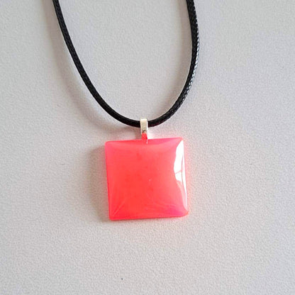 GLOW IN THE DARK Square Peach Pink Necklace