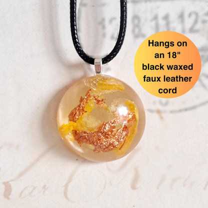 925 Silver Yellow Rose Petal Necklace - Round Flatback