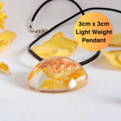 925 Silver Yellow Rose Petal Necklace - Round Flatback