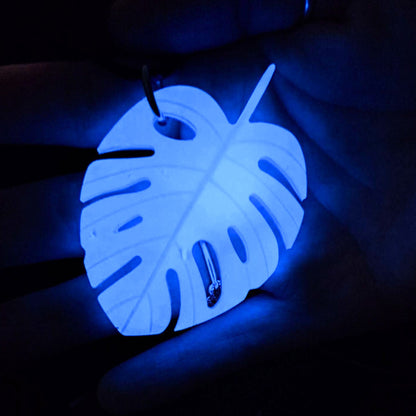 GLOW IN THE DARK Blue Monstera Leaf Necklace