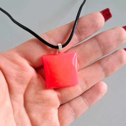 GLOW IN THE DARK Square Peach Pink Necklace