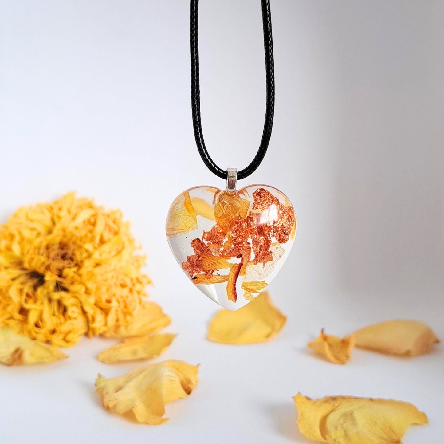 925 Silver Yellow Rose Petal Necklace - Heart