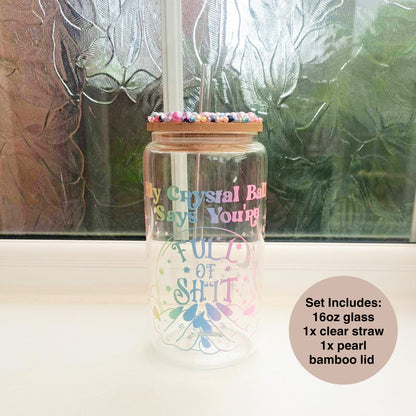 16oz Glass Can with Blinged Bamboo Lid