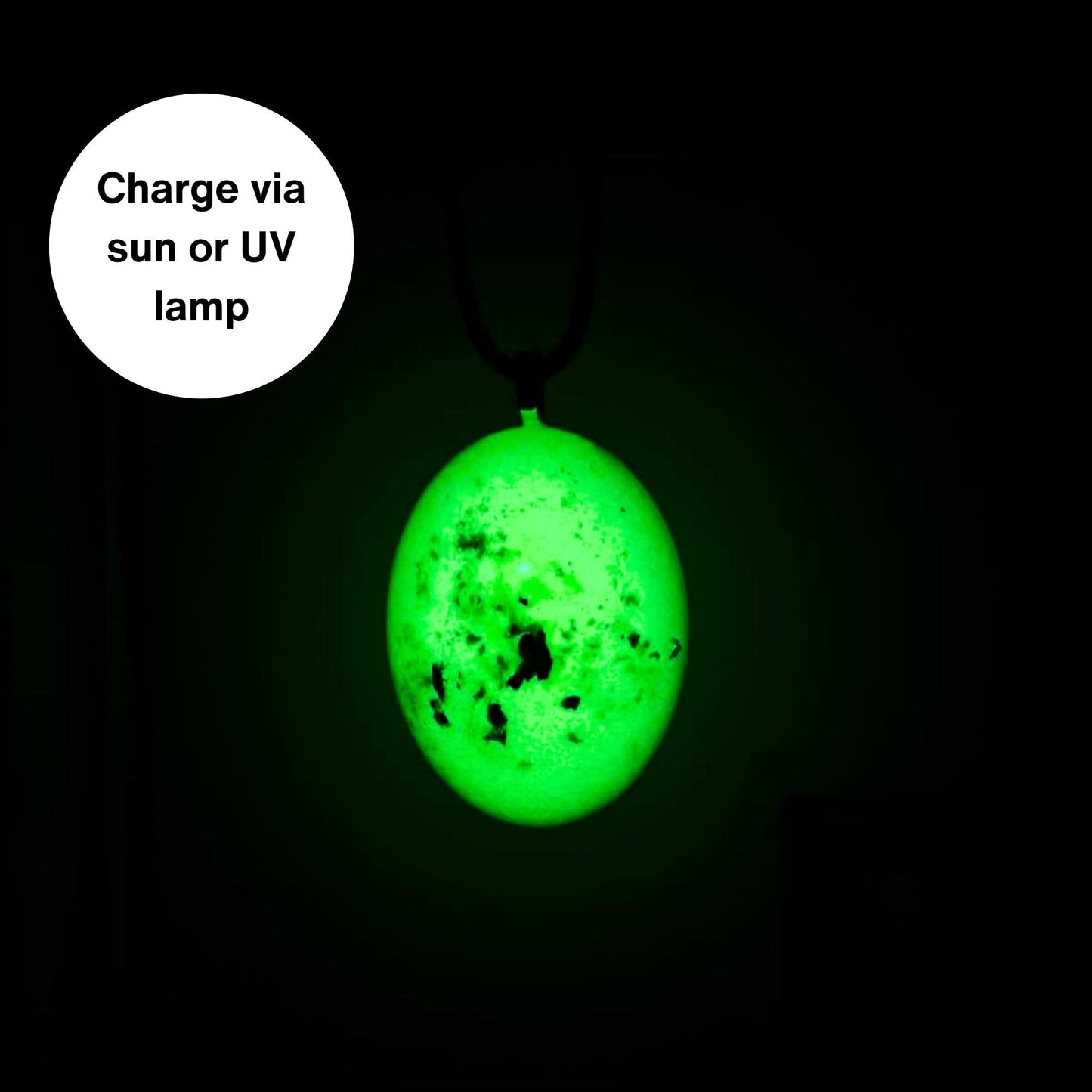 GLOW IN THE DARK Oval Green and Gold Metallic Flake Necklace