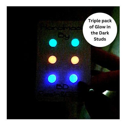 GLOW IN THE DARK Pack of 3 Studs 8MM