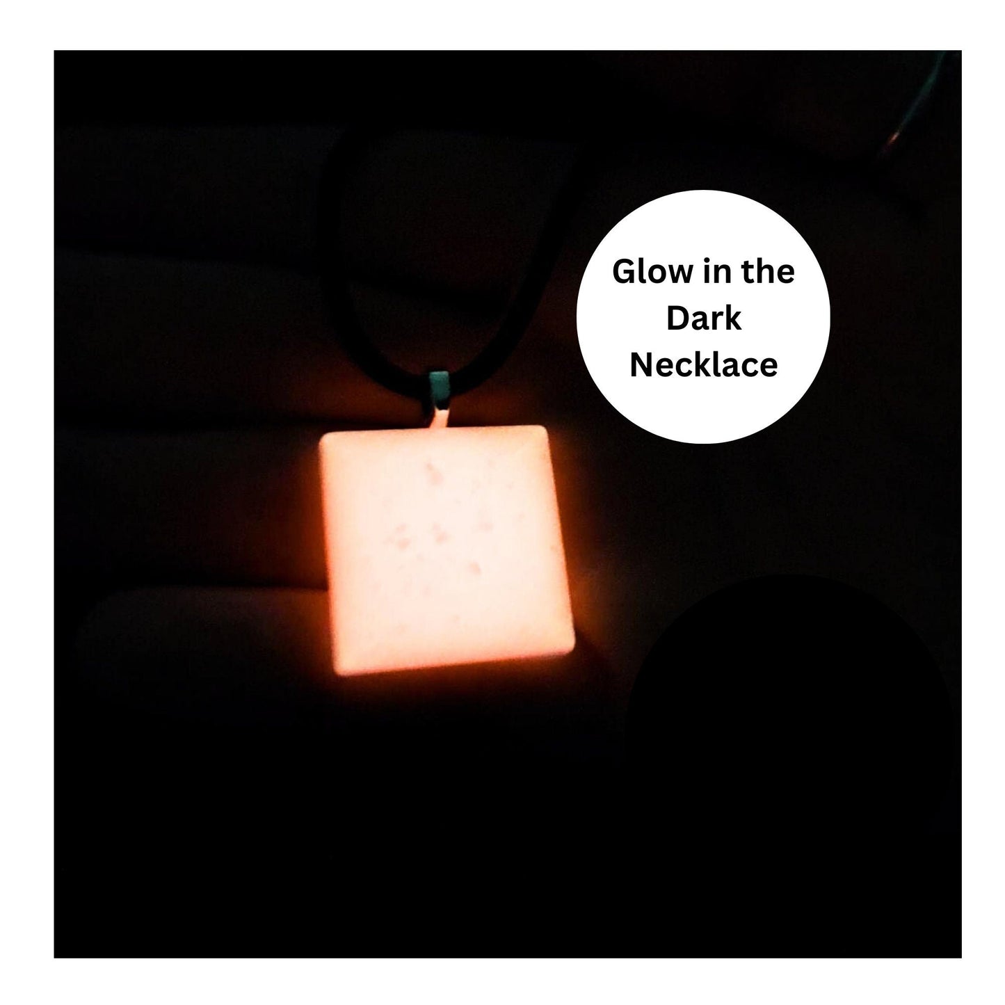 GLOW IN THE DARK Square Peach Pink Necklace