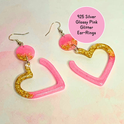 Pink And Rose Gold Heart Shaped Dangle Drop Earrings