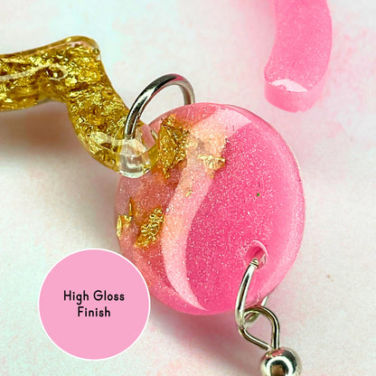 Pink And Rose Gold Heart Shaped Dangle Drop Earrings