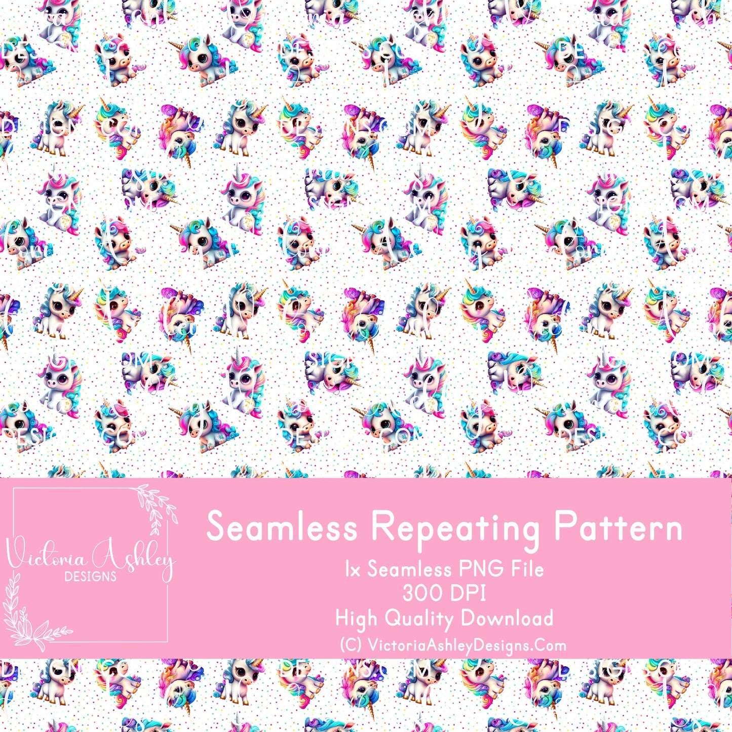 Seamless Repeating Pattern - Rainbow Unicorns Polkadot