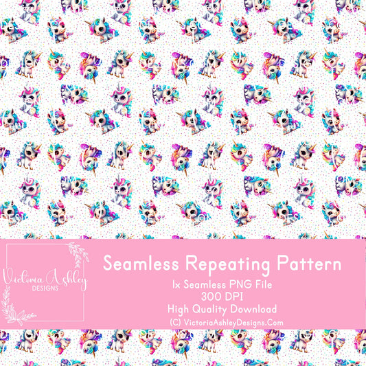 Seamless Repeating Pattern - Rainbow Unicorns Polkadot