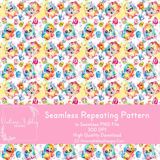 Seamless Repeating Pattern - Rainbow Monsters