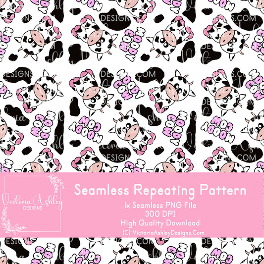 Seamless Repeating Pattern - Black & White Moody Cow (Hand Drawn)