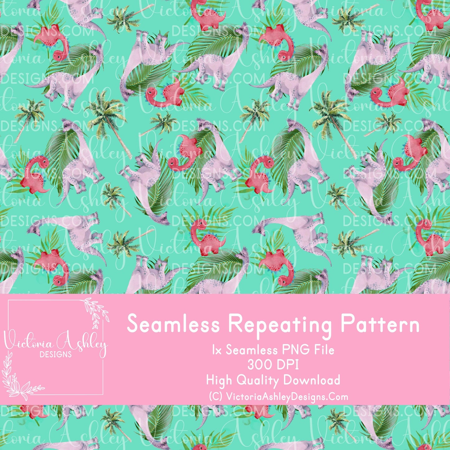 Seamless Repeating Pattern - Pink & Purple Dinosaurs