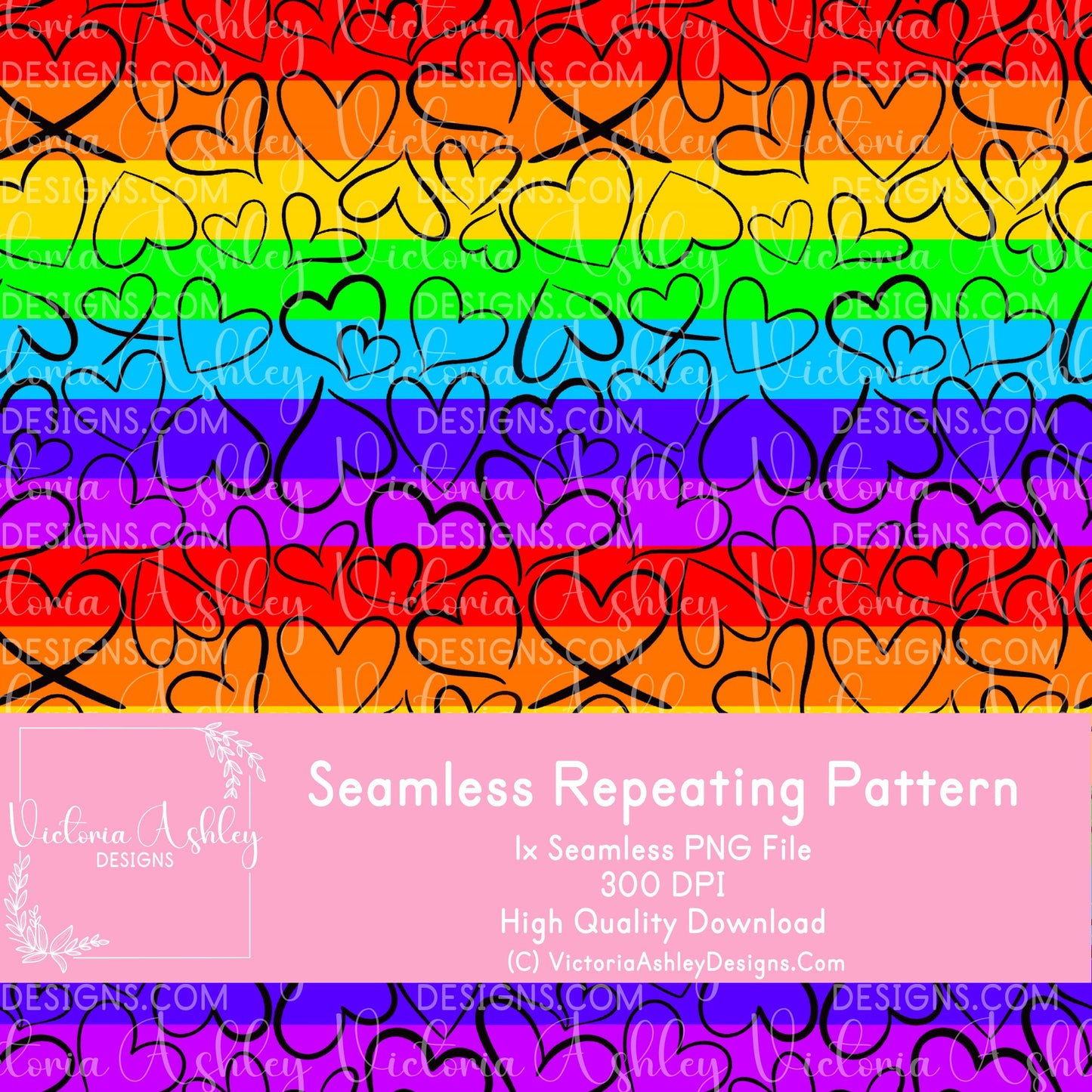 Seamless Repeating Pattern - LGBTQ Rainbow Hearts