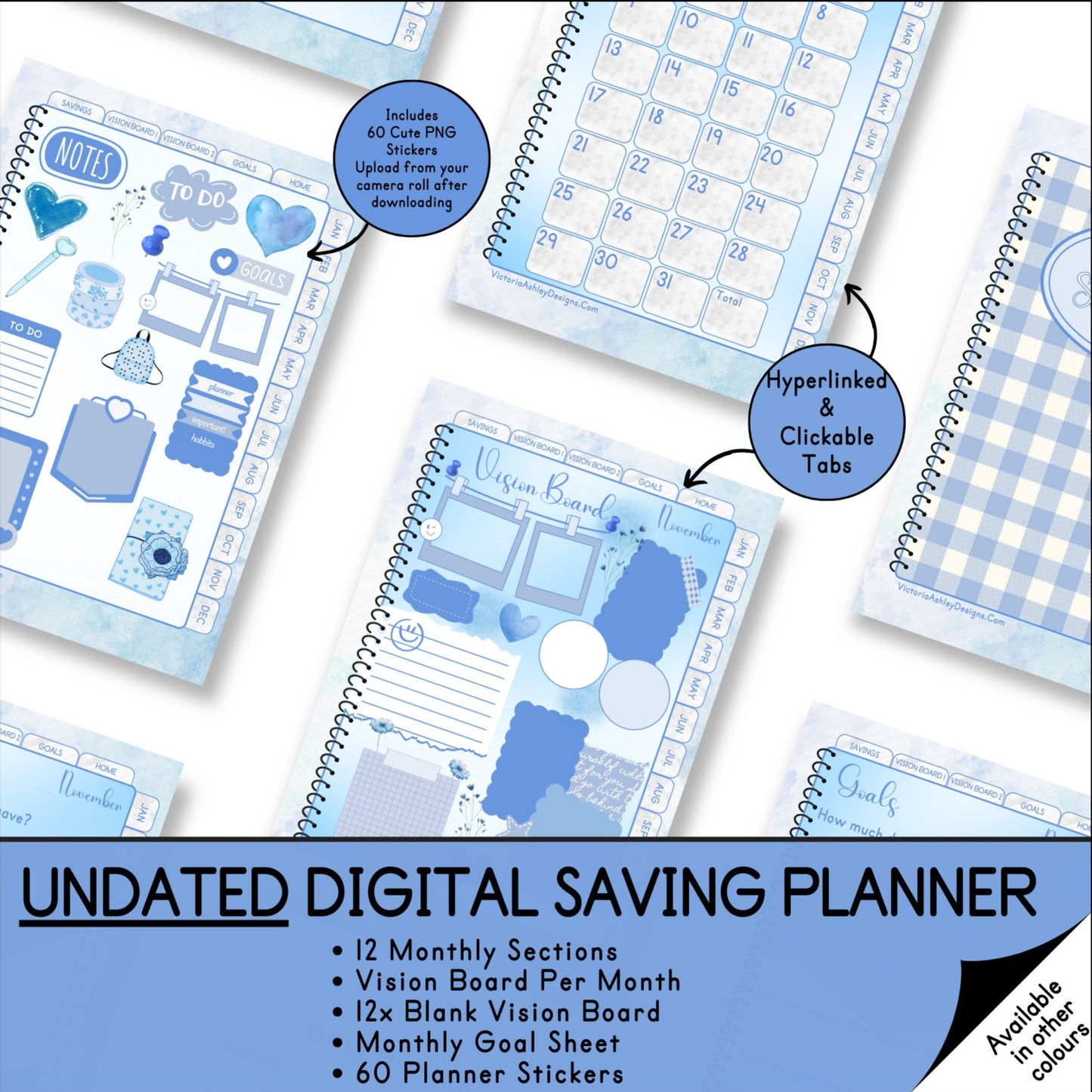 Blue Themed UNDATED Saving Planner