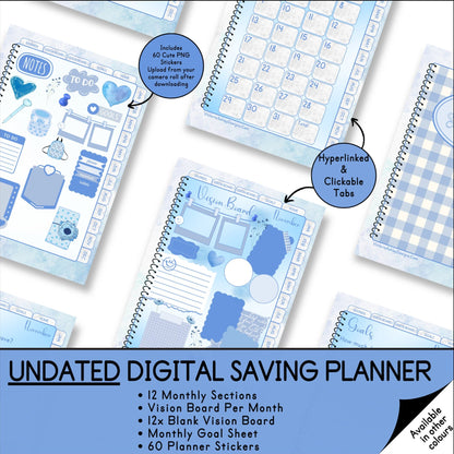 Blue Themed UNDATED Saving Planner