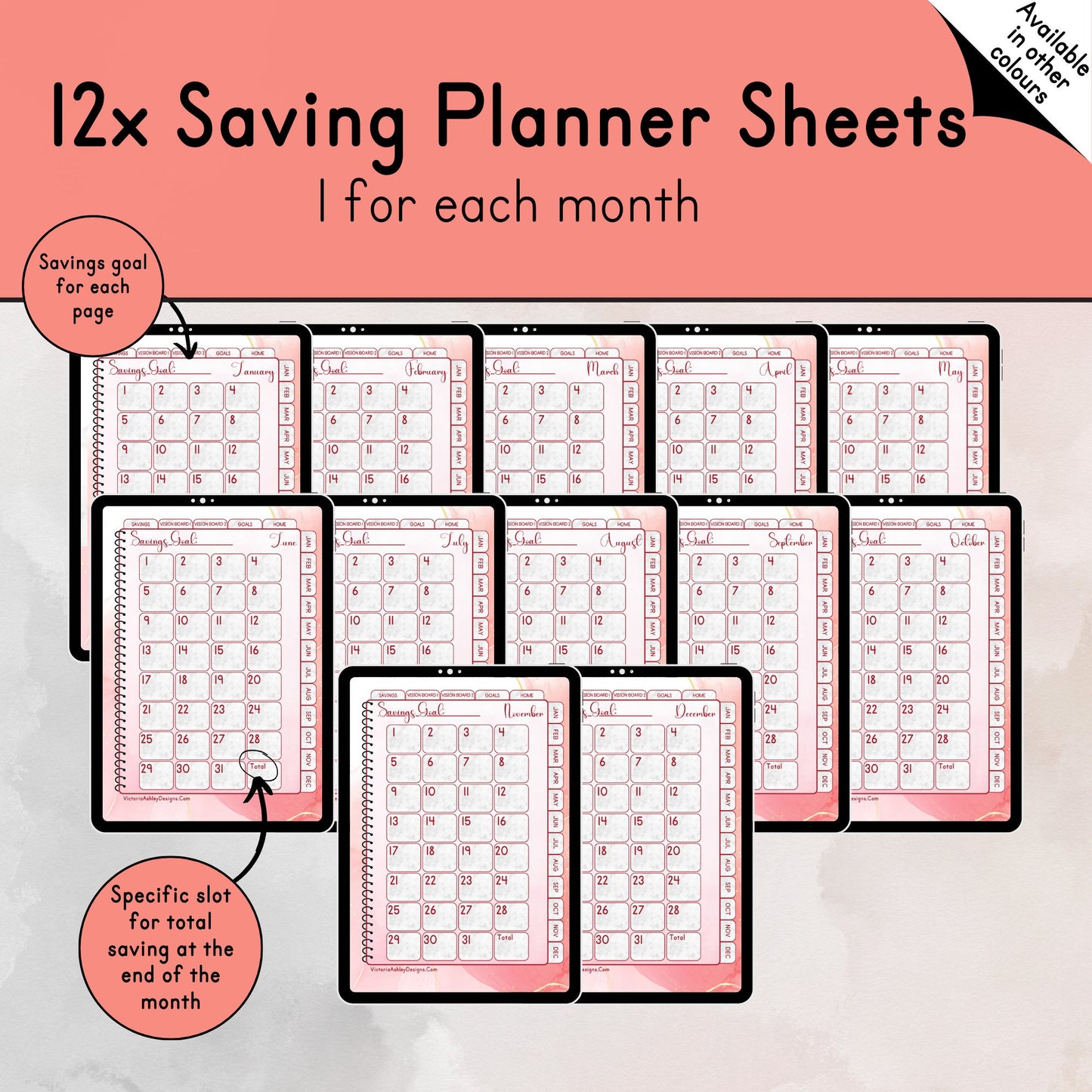 Red Themed UNDATED Saving Planner