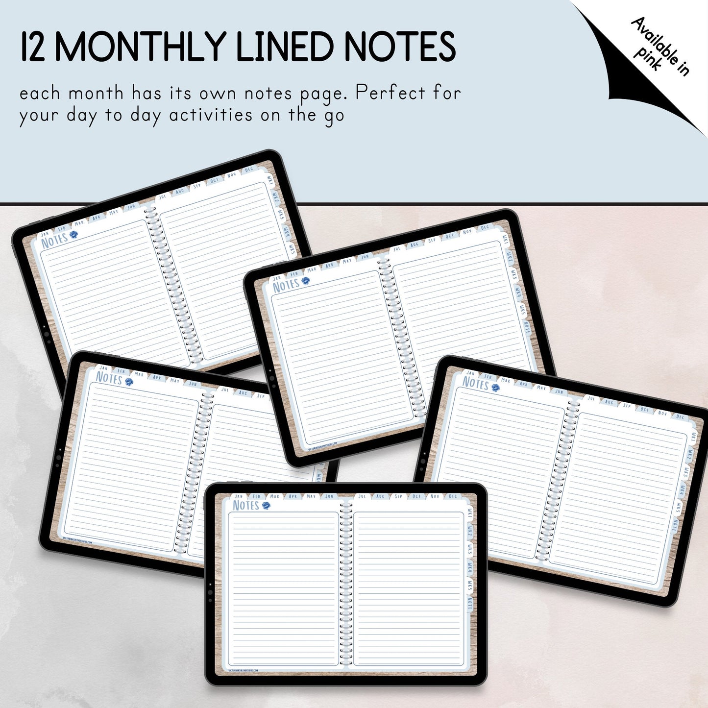 UNDATED Weekly Page Digital Annual Blue Landscape Planner