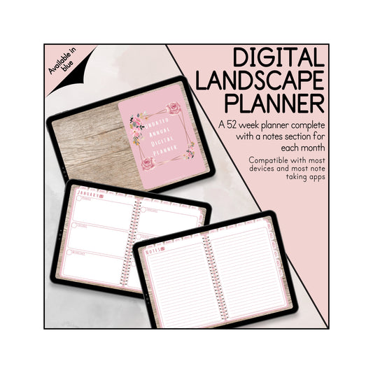 UNDATED Weekly Page Digital Annual Pink Landscape Planner