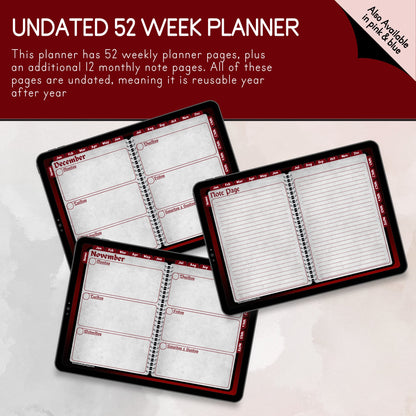 UNDATED Weekly Page Digital Annual Dark Gothic Skull Landscape Planner