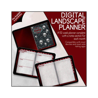 UNDATED Weekly Page Digital Annual Dark Gothic Skull Landscape Planner