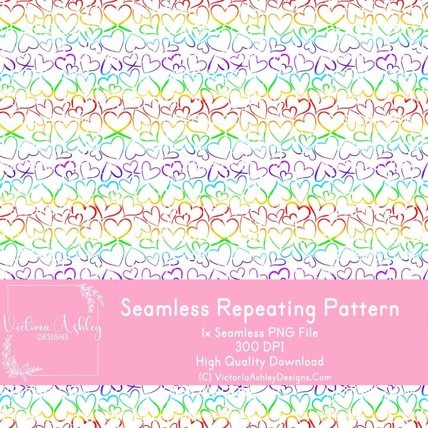 Seamless Repeating Pattern - LBGTQ Light Rainbow Hearts