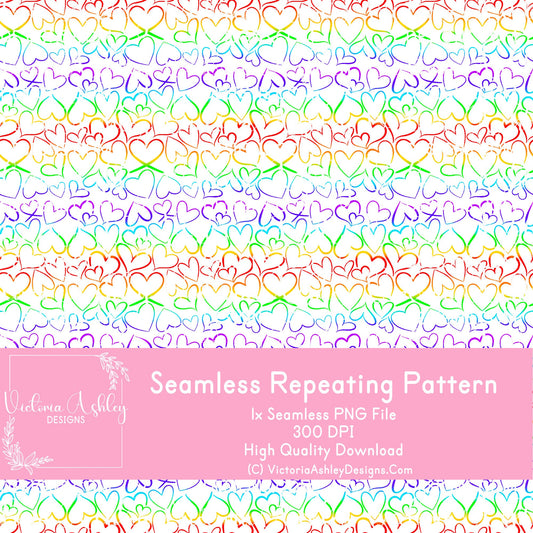 Seamless Repeating Pattern - LBGTQ Light Rainbow Hearts