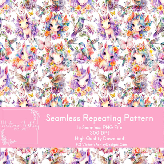 Seamless Repeating Pattern - Unicorns & Hummingbirds