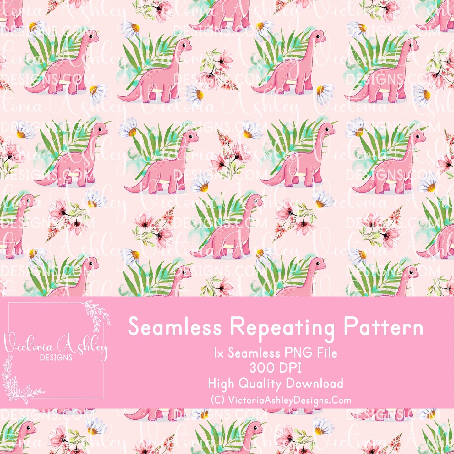 Seamless Repeating Pattern - Pink Dinosaurs