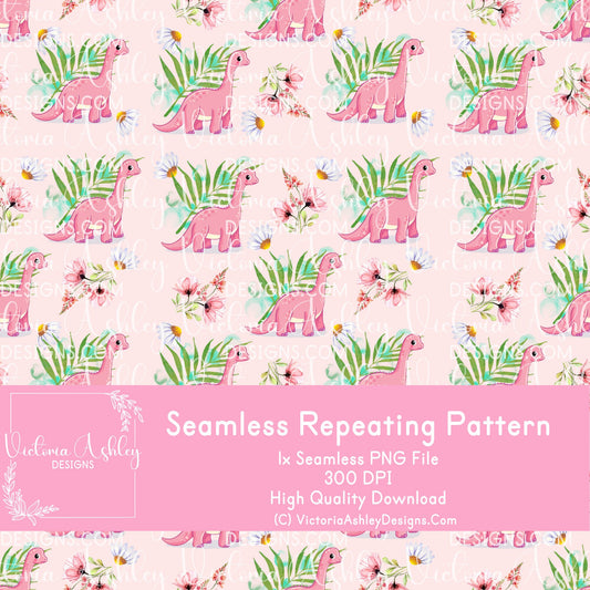 Seamless Repeating Pattern - Pink Dinosaurs