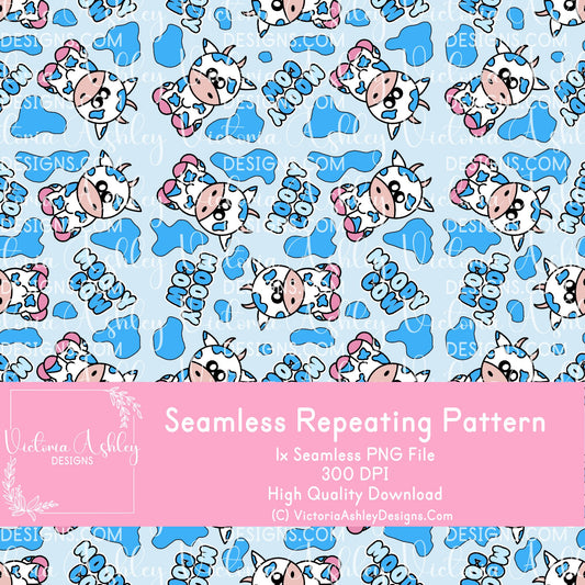 Seamless Repeating Pattern - Blue & White Moody Cow (Hand Drawn)