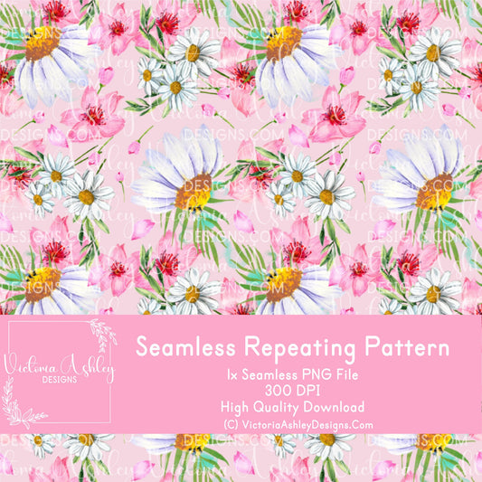 Seamless Repeating Pattern - Cherry Blossoms & Daisies