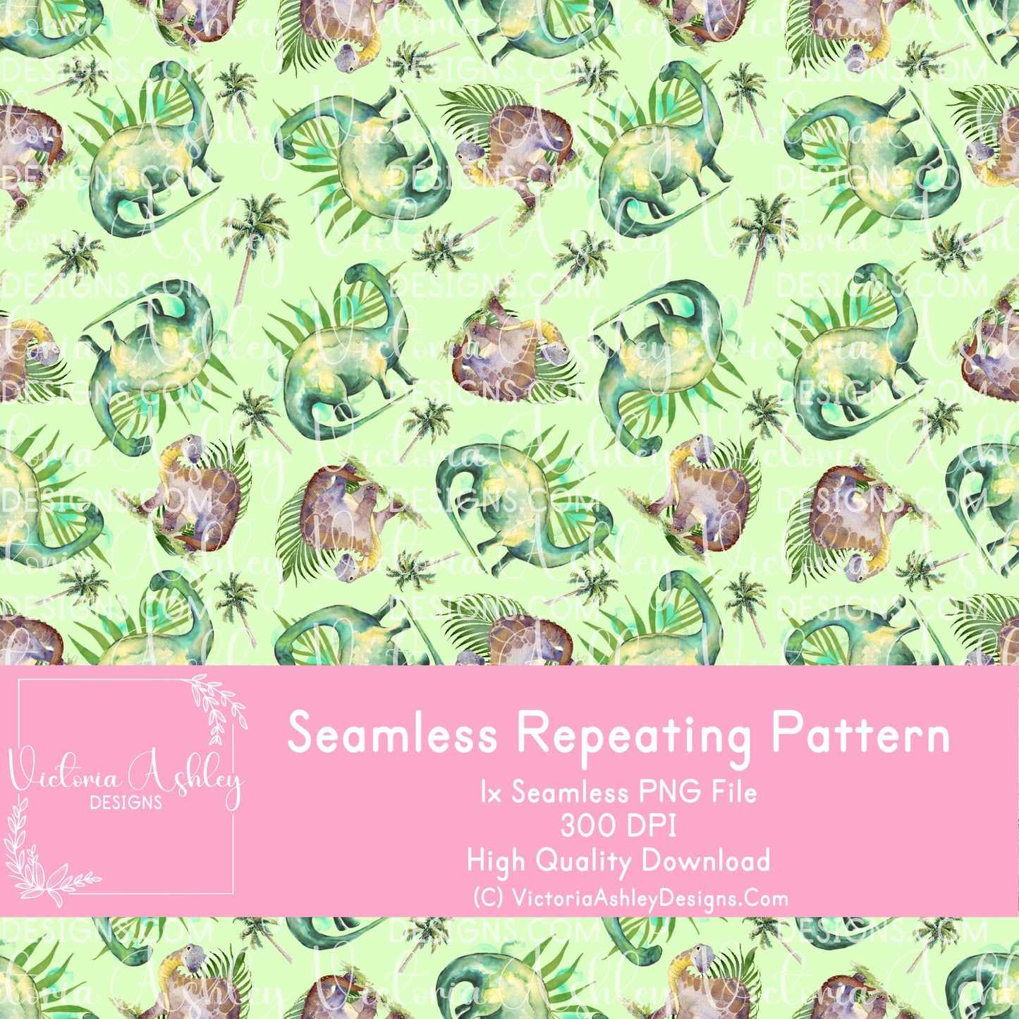 Seamless Repeating Pattern - Green Dinosaurs